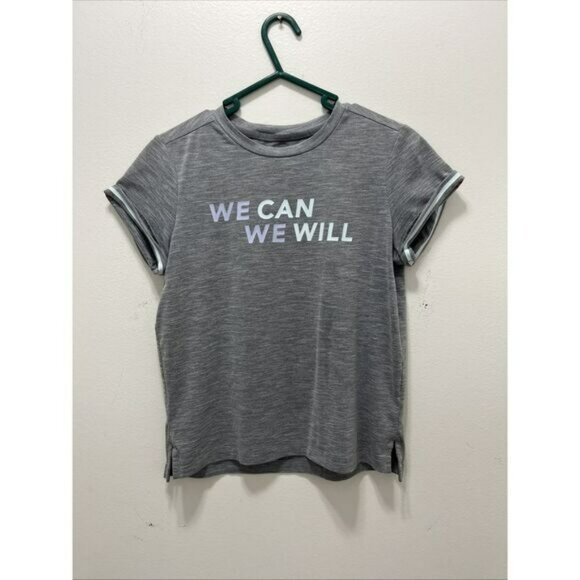 Athleta Girl "We Can We Will" Activewear T-Shirt Gray Girls Size L/12 - Picture 1 of 4